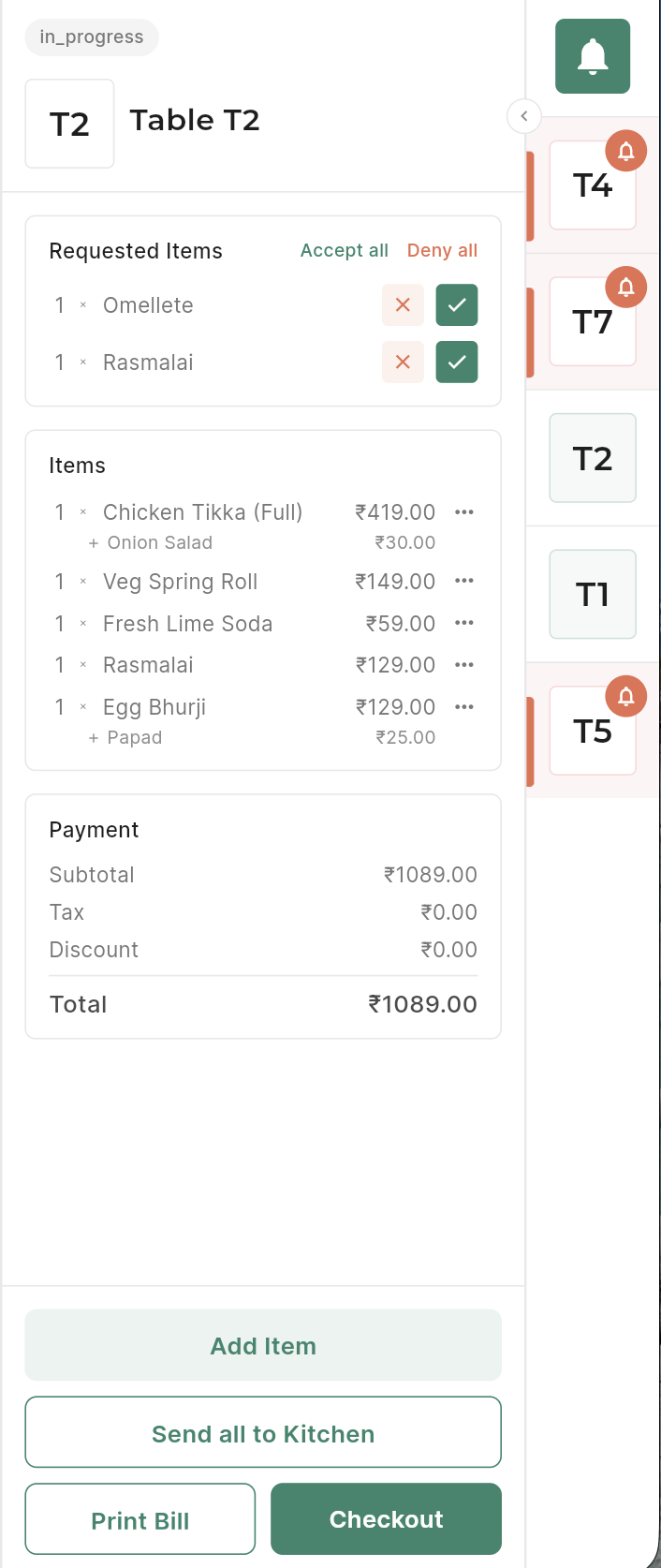 Manage cart with requested items, payment summary and actions
