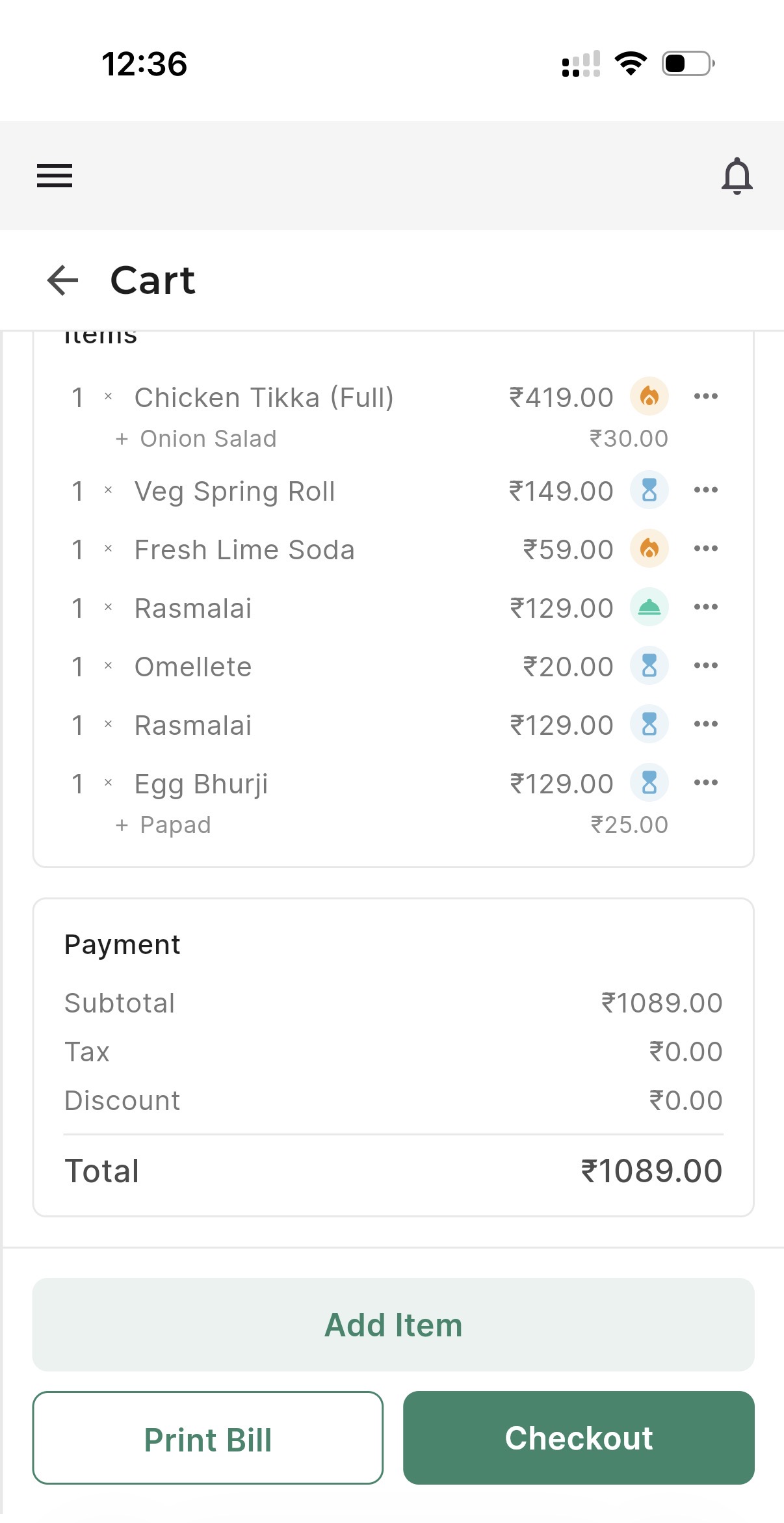 Cart on a waiter's phone